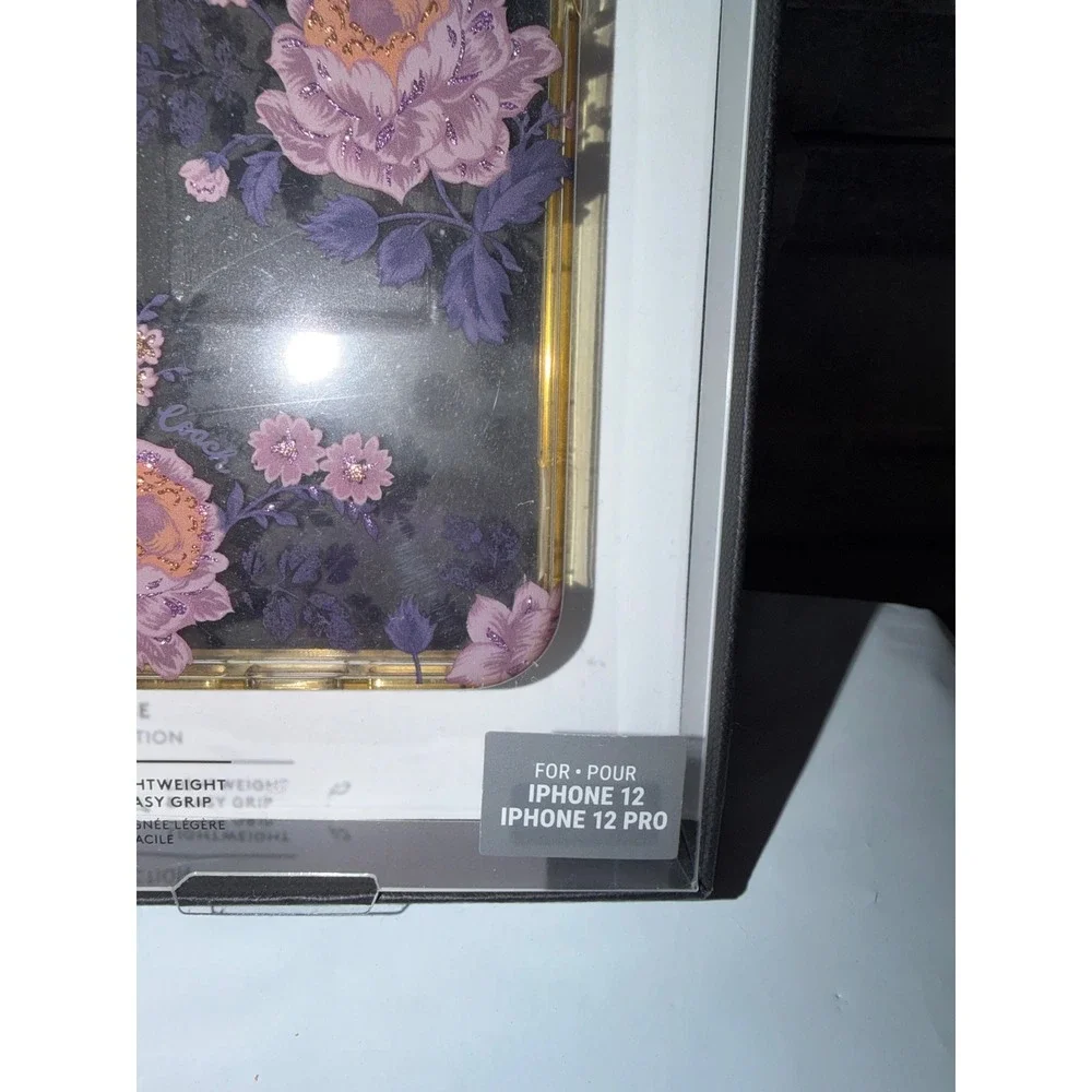 Coach iPhone 12 12 Pro Protective Case MagSafe Floral Purple Pink Glitter New